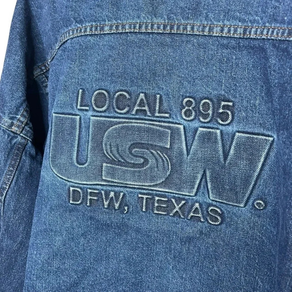 Vintage 4X denim Jean jacket oversized embossed‎ logo 895 local USW Texas 4XL TX - Picture 11 of 13